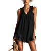 Women Sleeveless V Neck Ruffle Trim Casual Summer Dress Loose Fit Lightweight Vacation Dress with Tie Detail and Flared Hem