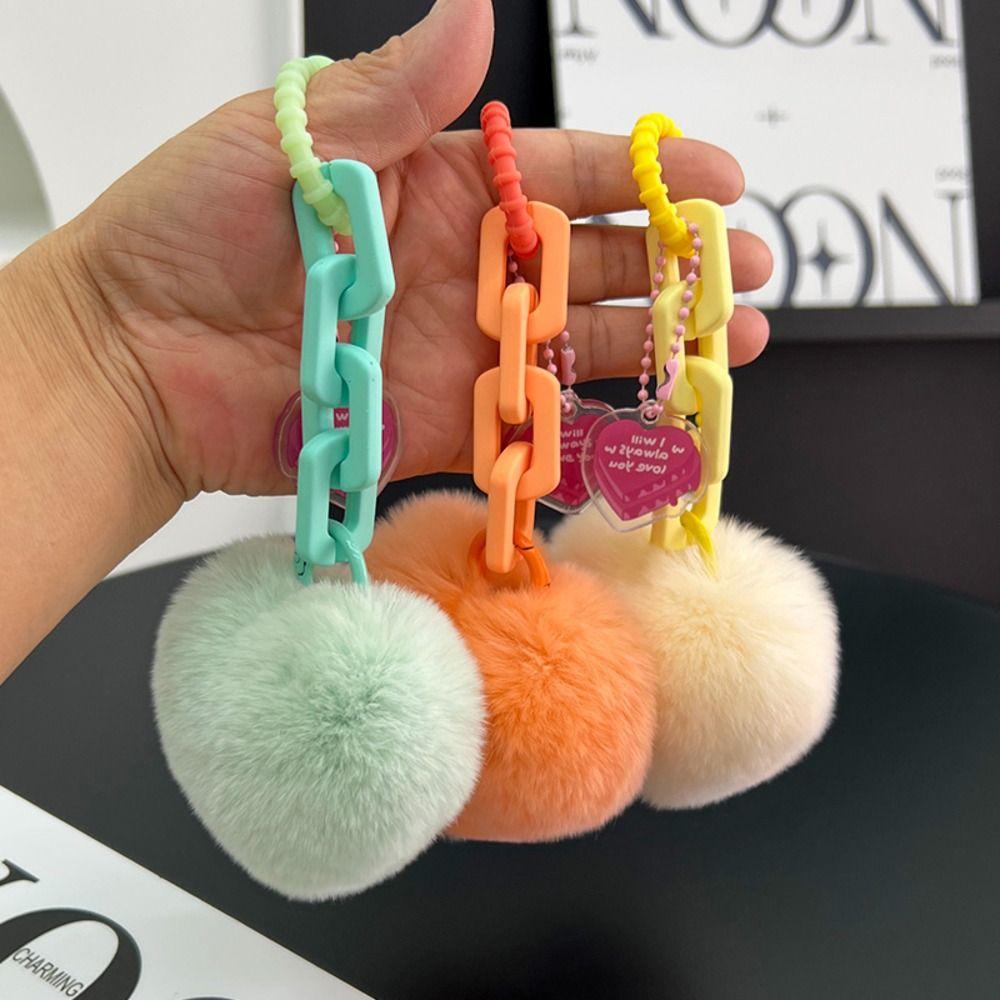 7cm Natural Fur Heart Ball Charm Keychain Women Girl Creative Soft Bag Pendant Cute Plush Toys Keychain Valentines Day Gifts