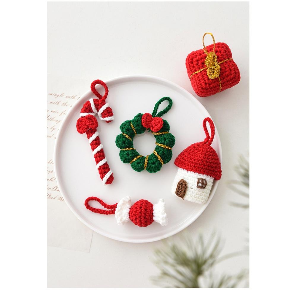 Christmas Yarn Ornaments Mini Tree Decoration Knit Hanging Decorations Holiday Decor Candy Canes  Children's Gifts