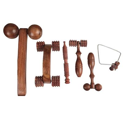 Karigar Creations dřevěný ruční nástroj na akupresurní masáž těla nástroje pro úlevu od stresu a bolesti, přírodní barva dřeva (Balení 6)