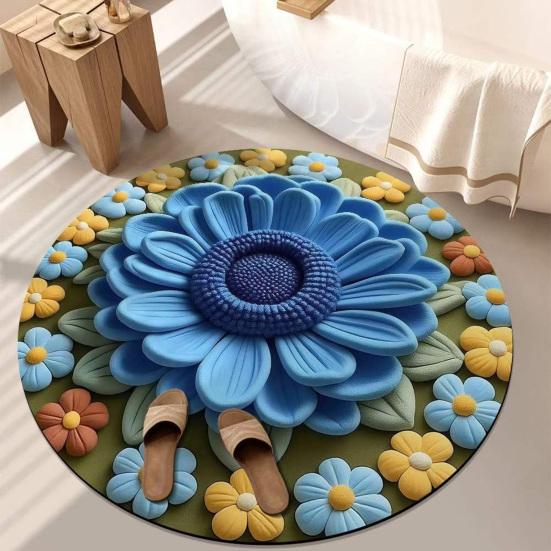 Floral Plush Diatomaceous Earth Floor Mat 3D Visual Flower Pattern Diatom Mud Floor Rugs