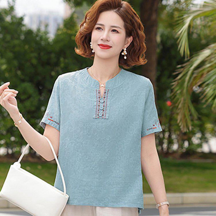 Stylish Casual Women’s Short-Sleeve Summer Top for Middle-Aged & Elderly 4XL