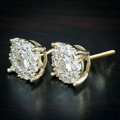 Pendientes de botón Huitan de forma redonda completamente pavimentados con circonita cúbica, piercing de oreja simple y elegante, pendientes para mujer, joyería de moda versátil