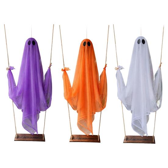 Halloween Ghost Decoration, Large Hanging Swing Ghost with LED String Lights, Battery Powered Ghost Figure for Outdoor Indoor Halloween Party Yard