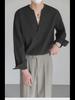 Korean-Style Men's Solid Color V-Neck Long-Sleeve Casual Pullover Shirt