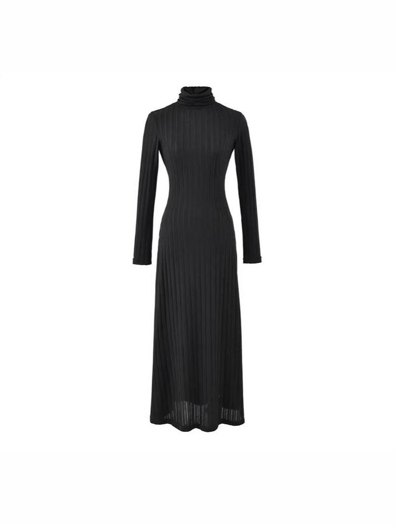 Elegant High Neck Long Sleeve A-Line Dress for Women - Spring/Autumn 2026
