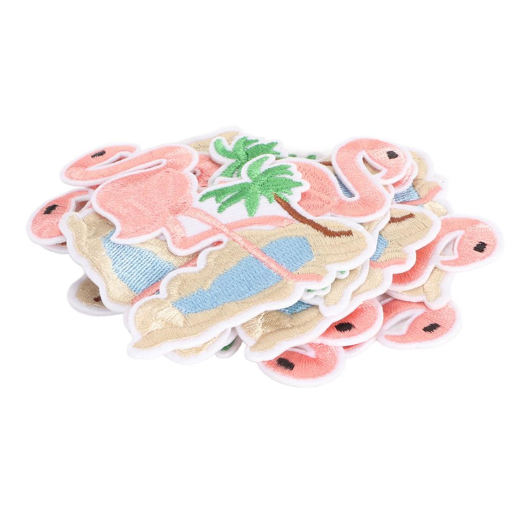 Cloth Patch Iron On Sew On Cute Flamingo Pattern Embroidered Clothing Appliques for Shirts Jackets Bag Pink 10pcs