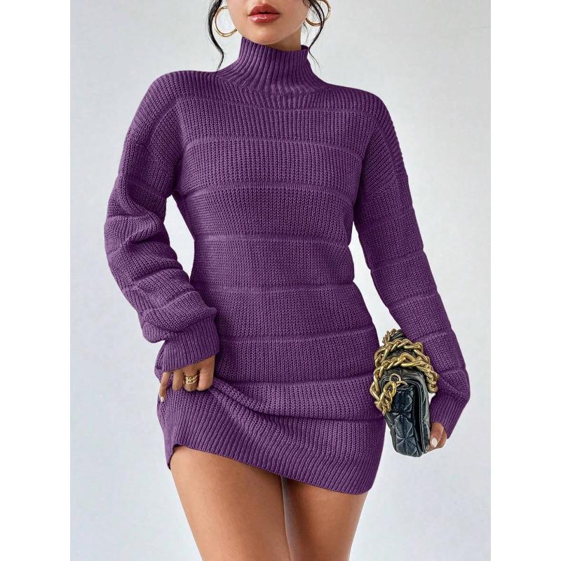 Sheath Dress Women Sexy Knitted Dress Turtleneck Mini Vestidos Knitwear Slim Autumn Winter Knitting Above Knee Office Lady