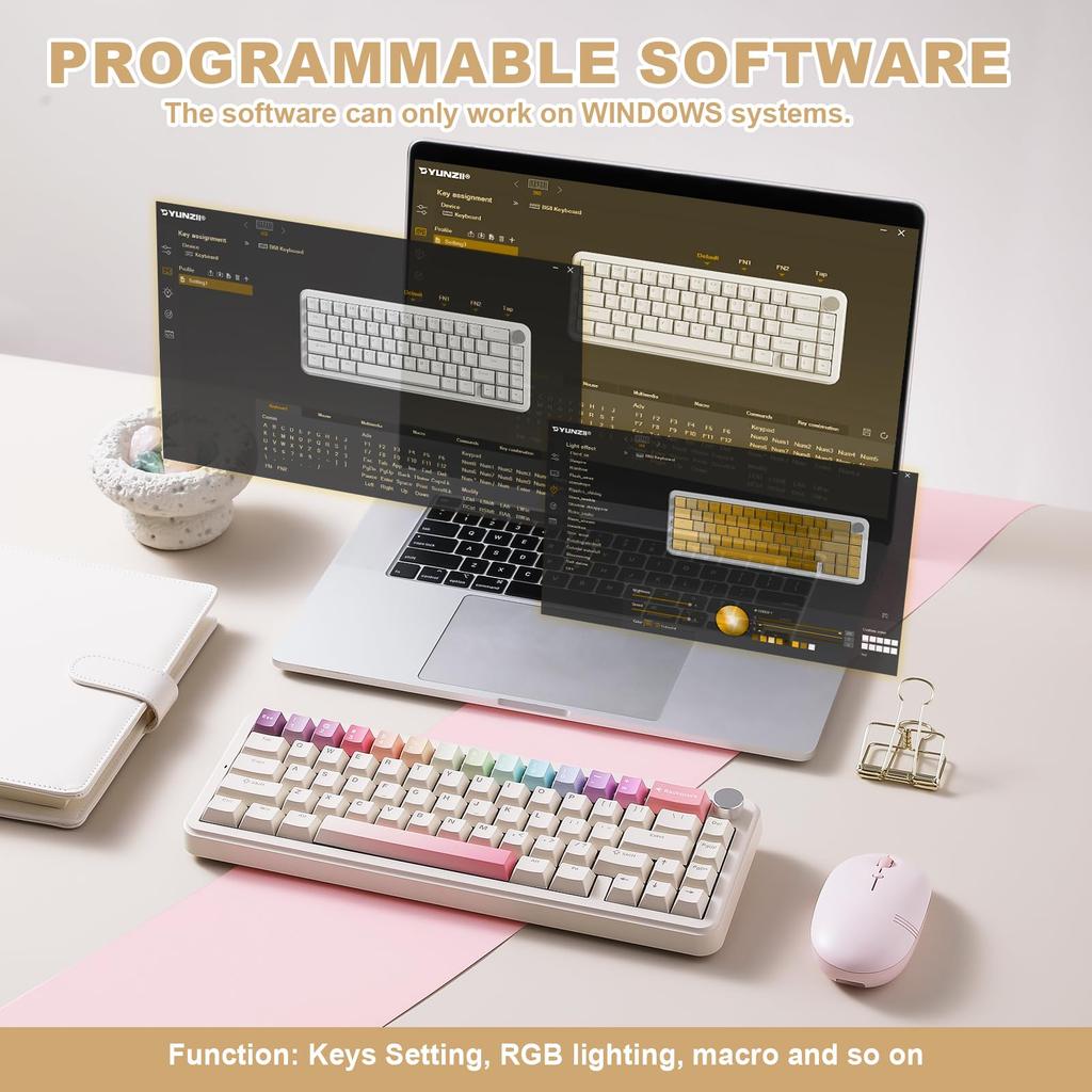 YUNZII B68 Kabellose Mechanische Gaming Gasket RGB-Hintergrundbeleuchtung für Zertifizierung nach technischen Standards Zertifizierte Milk Linear V2 65% Tastatur,