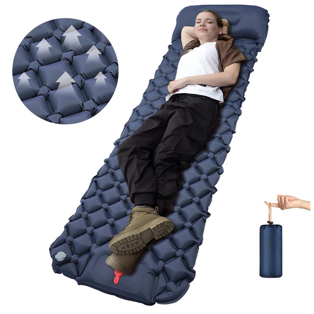 Ultra-Light Inflatable Camping Sleeping Pad with its Built-in Foot Pump and Pillow - Hiking pad, Backpacking Pad