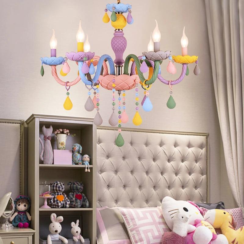 Macaron Color LED Ceiling Chandeliers Children's Room Pendant Drop Light Kids Room Boys Girls Bedroom Decor Ceiling Lamps Lustre