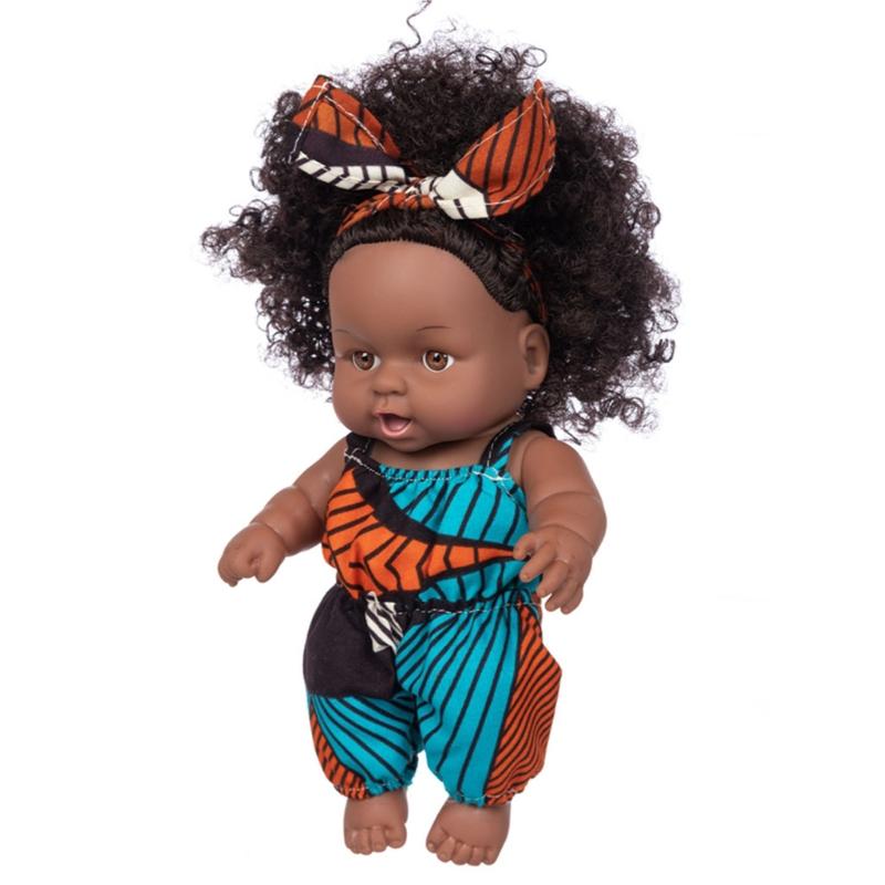 Afrikanisches Schwarzes Baby Spielzeug mit Lockigen Haaren Weihnachten Simulation Cartoon Puppe