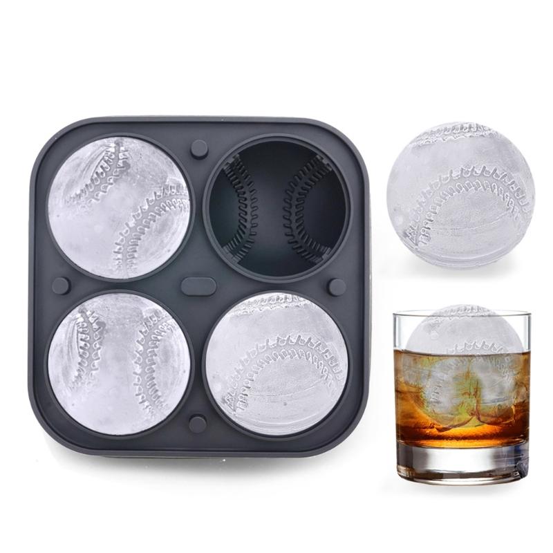 Moule à glaçons en forme de balle de baseball 3D Silicone Fabricant de boules de glace rondes pour boissons créatives et fêtes Outil de fabrication de bâtonnets de glace