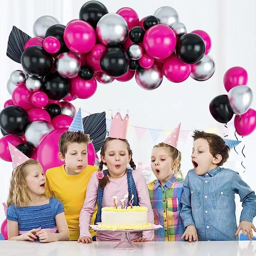 Pink Black Balloon Set Metal Silver Balloon Birthday Wedding Baby Shower Engagement Diy Decoration Party