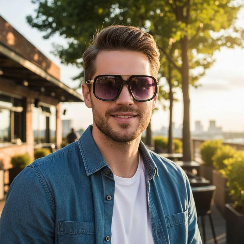 European American New Aviator Fashion Sunglasses Retro Trendy Square Frame Men's Driving Glasses UV400 Protection for Outdoor