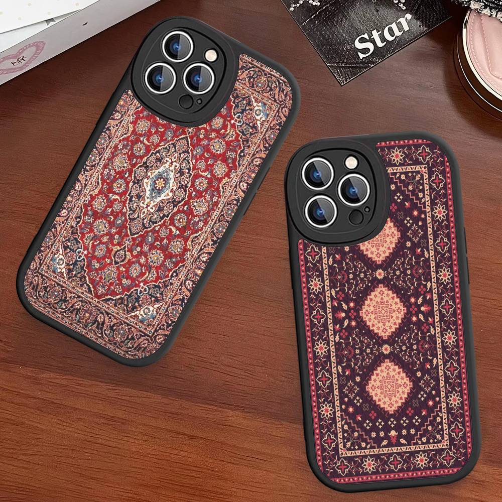 Persian Carpet Floral Pattern Phone Case For IPhone 16 15 14 13 12 11 Pro Max Plus Leather Shockproof Cover