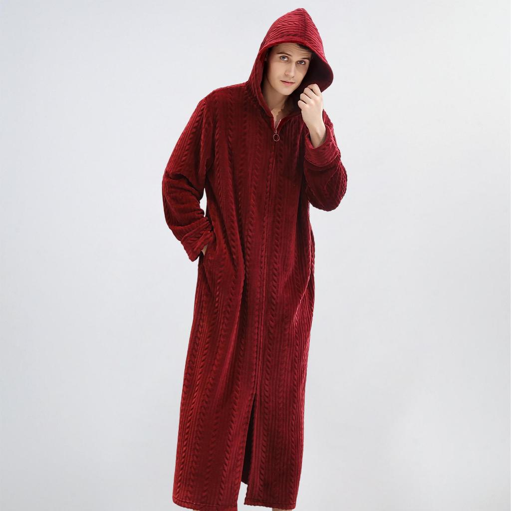 Unisex Extra Long Velvet Bathrobe - Plus Size, Thick, Warm Coral Fleece for Autumn & Winter, Maternity-Friendly Homewear