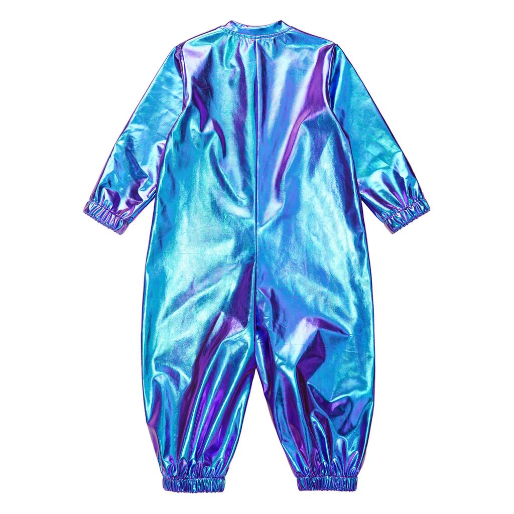 Kleinkind Baby Jungen Mädchen Metallischer Strampler Rundhals Langarm Reißverschluss Vorne Overall für Geburtstag Mottoparty Fotografie