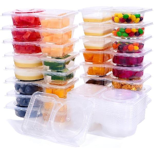 Snacks Containers 25PCS Reusable Snack Containers with Lids, Snackle Box Container Portion Control, Double Compartment Snack Containers for Travel On 25PC