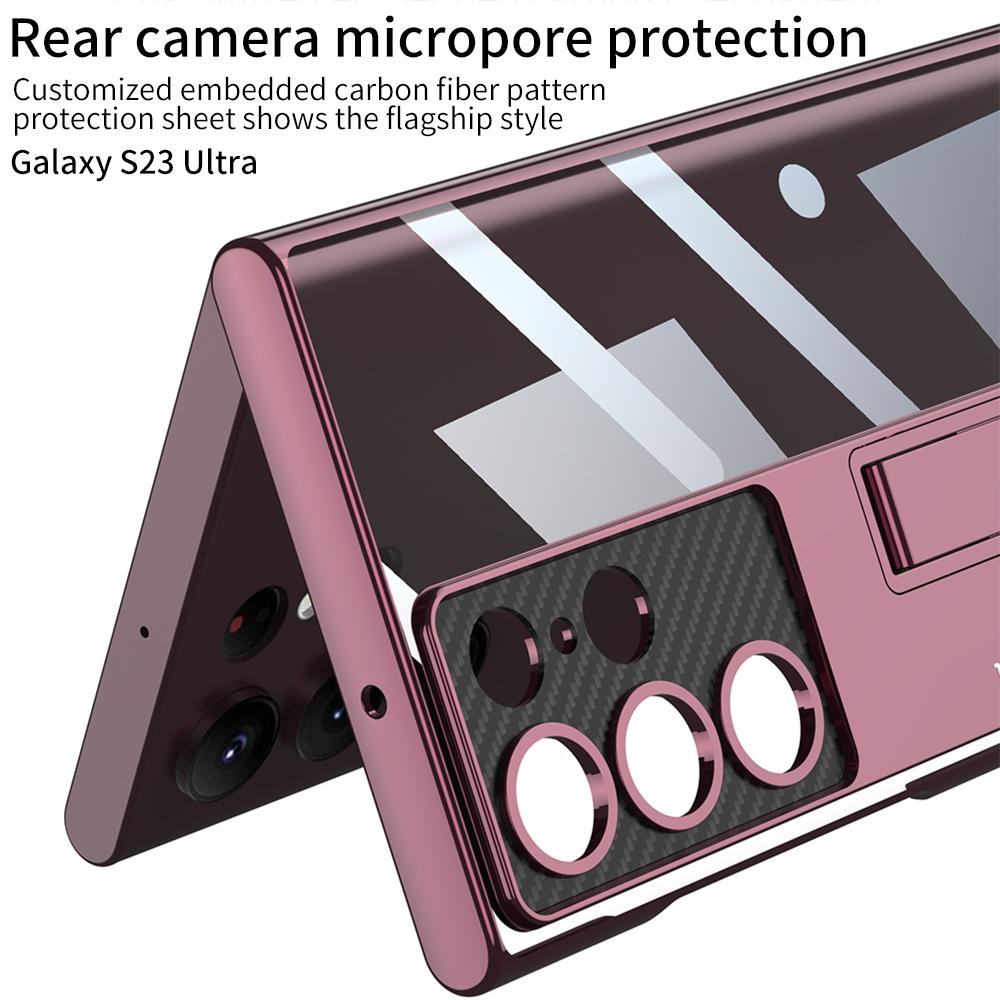 High Grade For Samsung Galaxy S23 Ultra Case Plating Hard Bracket Transparent Back Cover