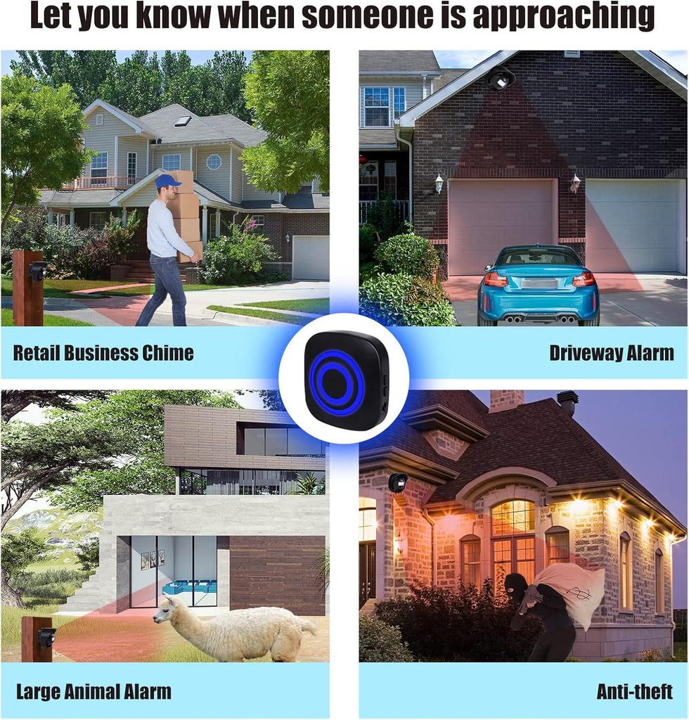 Wireless Waterproof Infrared Sensor Doorbell with Elderly Pager and FCC-ID Certified Home Driveway Alarm