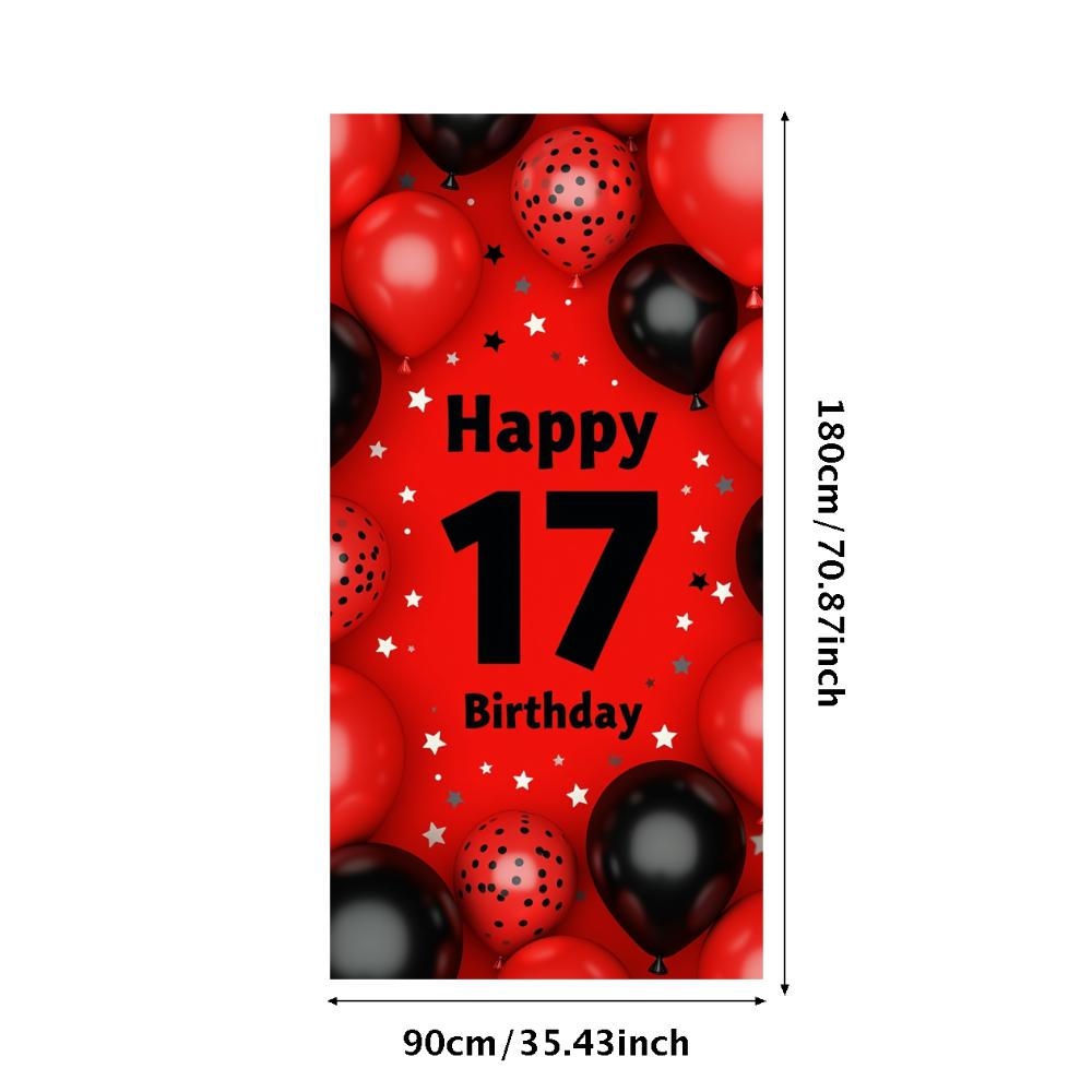 17. Geburtstag Party Hintergrund Banner Rot und Schwarz Ballon Alles Gute zum Geburtstag Fotografie Hintergrund Requisiten Dekorationen Zubehör