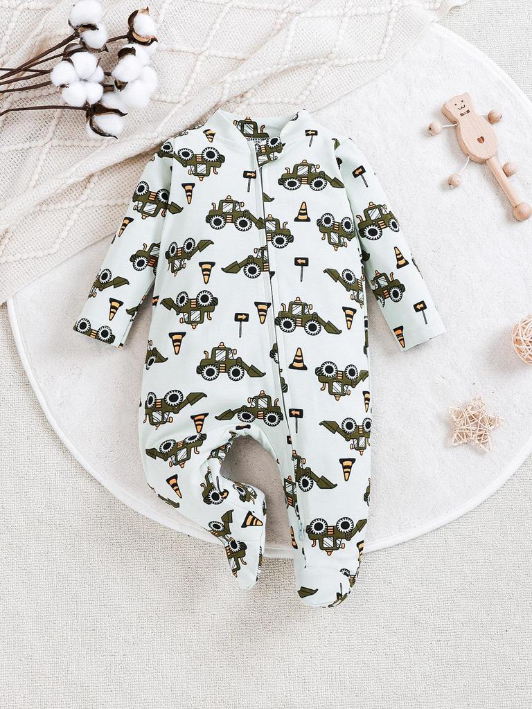 Newborn Long Sleeve Bodysuit with Double Zipper for Easy Change - Autumn/Winter Belly Protection, Prevents Chills
