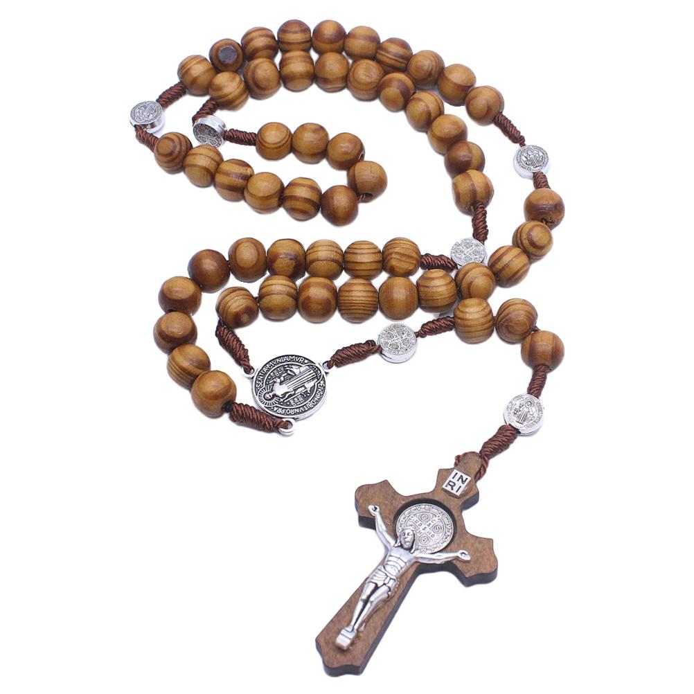 Handmade Wooden Rosary Beads Catholic Cross Necklace Perfect Catholic Gifts