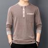 New Men's T-shirt Men's Autumn Long-Sleeved Lapel Workwear round Neck Youth Loose Bottoming Shirt Autumn Clothes