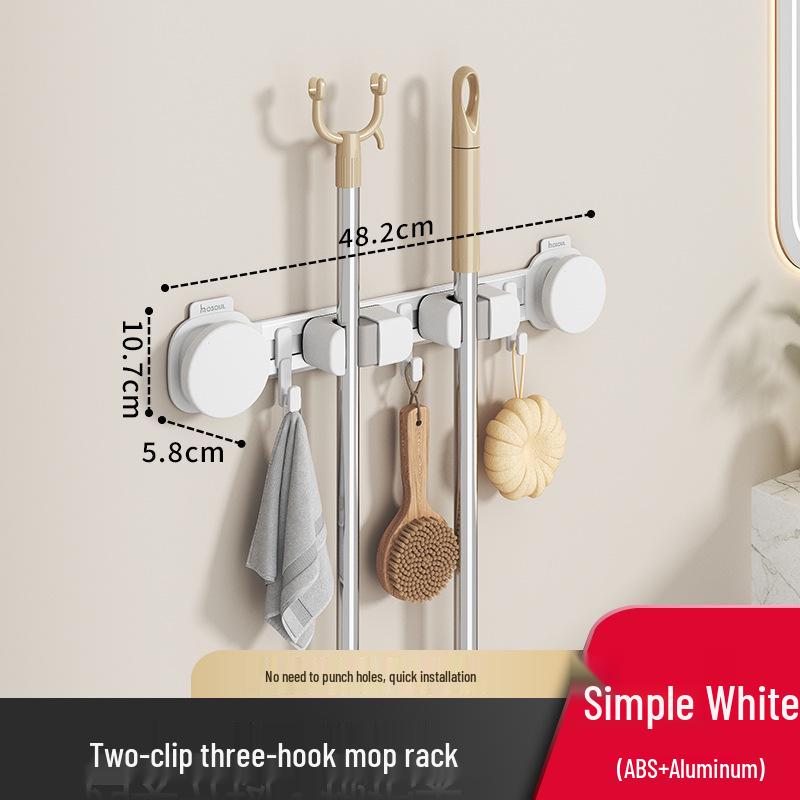Bathroom Mop and Broom Suction Cup Wall Mount - Punch-Free, Space-Saving Holder and Organizer.