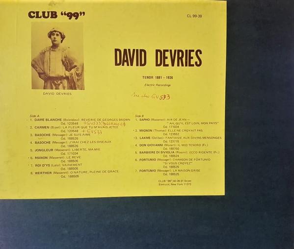 

LP Record DAVID DEVRIS Electric Recordings CL9939 Club 99 US Classical Used