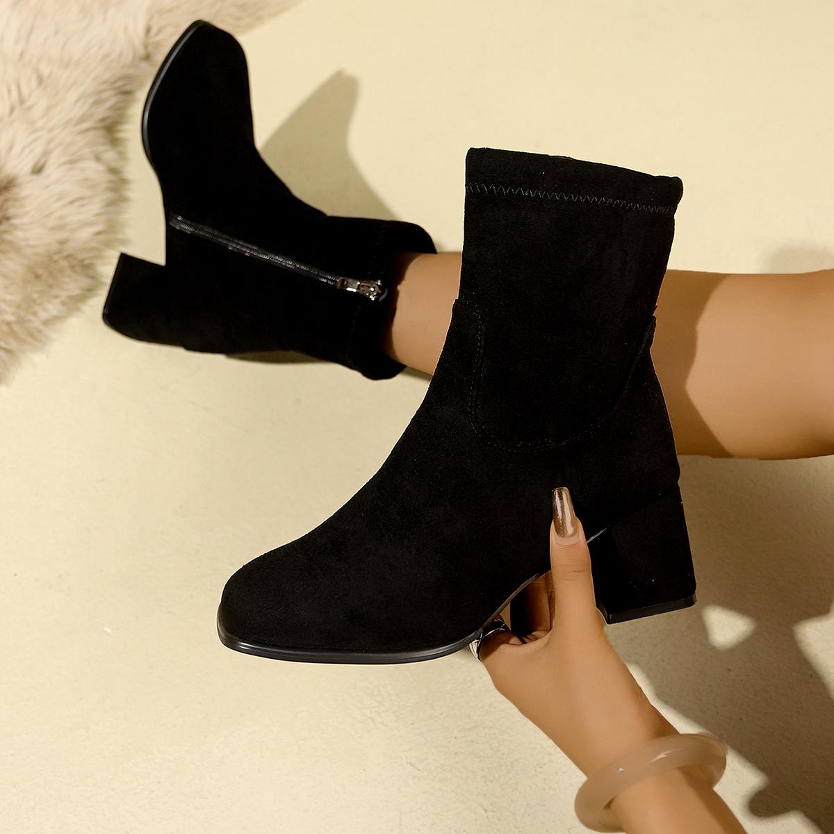 

Fashion Casual Shoes for Women Chunky Lightweight Women Ankle Boots Fashion Square Toe Sock Boots Knitting Autumn Winter Platform Boot 36 чёрный