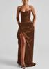 2026 Summer Solid Color Off-Shoulder Satin Sleeveless Strap Dress for Women