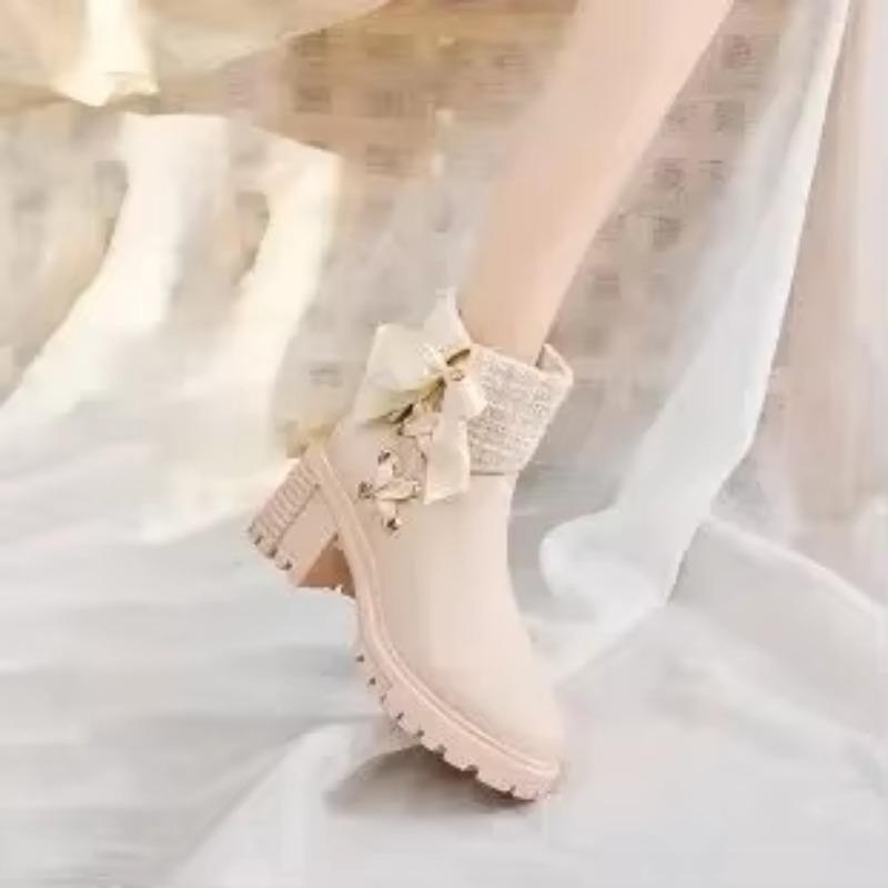 New Women Short Boots Ladies Leather Ankle Boot Autumn Platform Motorcycle Shoes for Woman's Winter Pearl Shoe