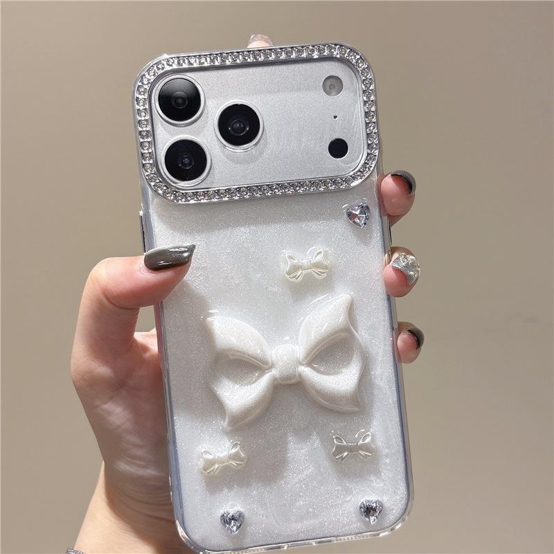 

Epoxy Rhinestone Anti-Fall Phone Case for Apple iPhone 11-17, 16 Pro Max, 15, 14, 12, with Large Bow Design iPhone 16 Pro