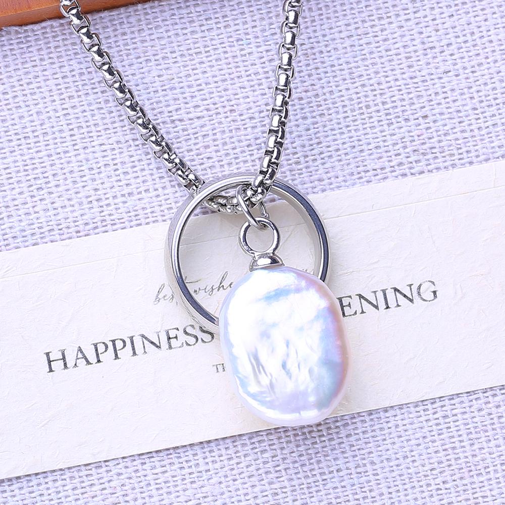 LSOOYH Natural Freshwater Big Baroque Pearl Titanium Steel Necklaces Classic Pendant Party Birthday Gifts For Women