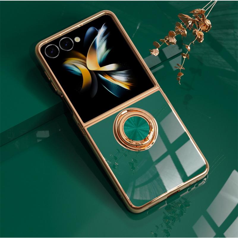 

Phone Case For Samsung Galaxy Z Flip 7 flip7 Silicone Stand Beautiful plating Metal Ring Holder Cover Galaxy Z Flip7