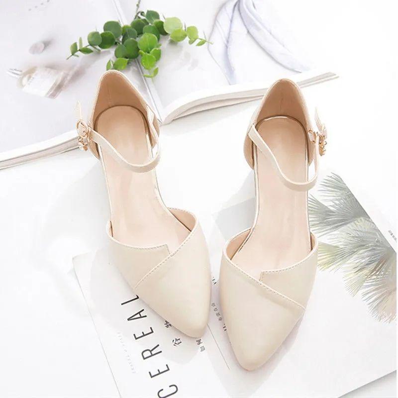 One word with bag head sandals women's summer single shoes middle heel fashionable versatile temperament thick heel high heels women