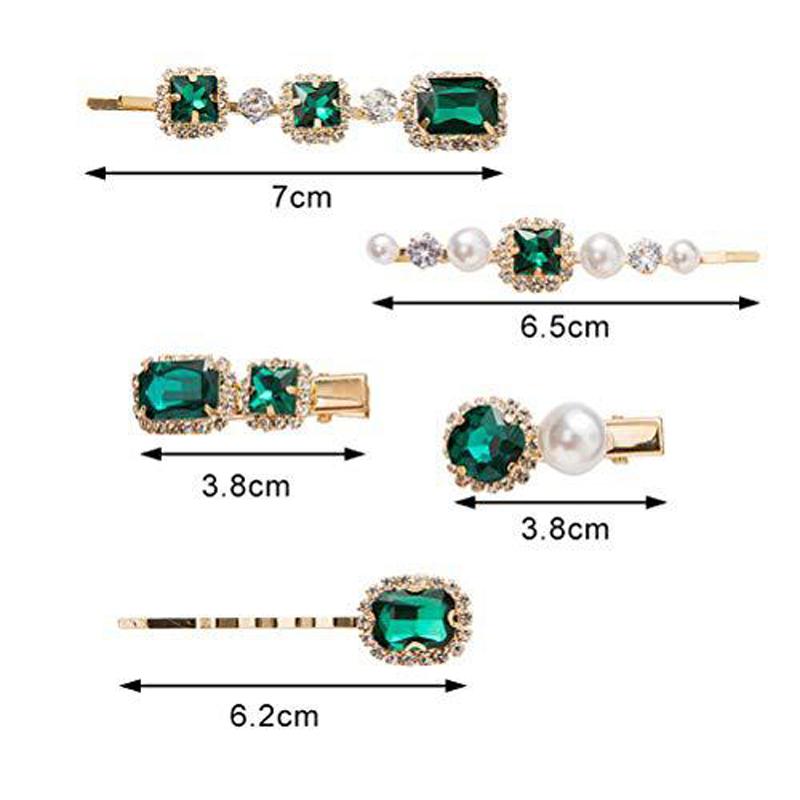 Trendy Sparkly Rhinestone Hair Accessories Square Round Hair Slide Clip Set Green Crystal Barrette For Women Girls