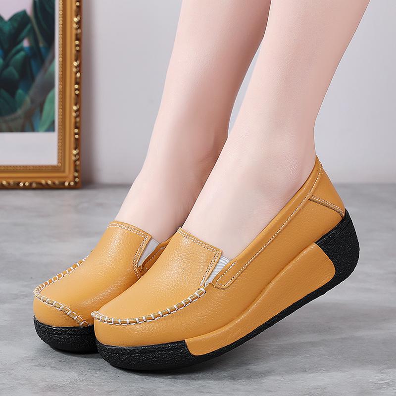 

Женские мокасины, лоферы, кожаные, повседневные, без застежек, для ходьбы, минималистичные, на толстой подошве, увеличивающие рост, для девочек EU:38 жёлтый