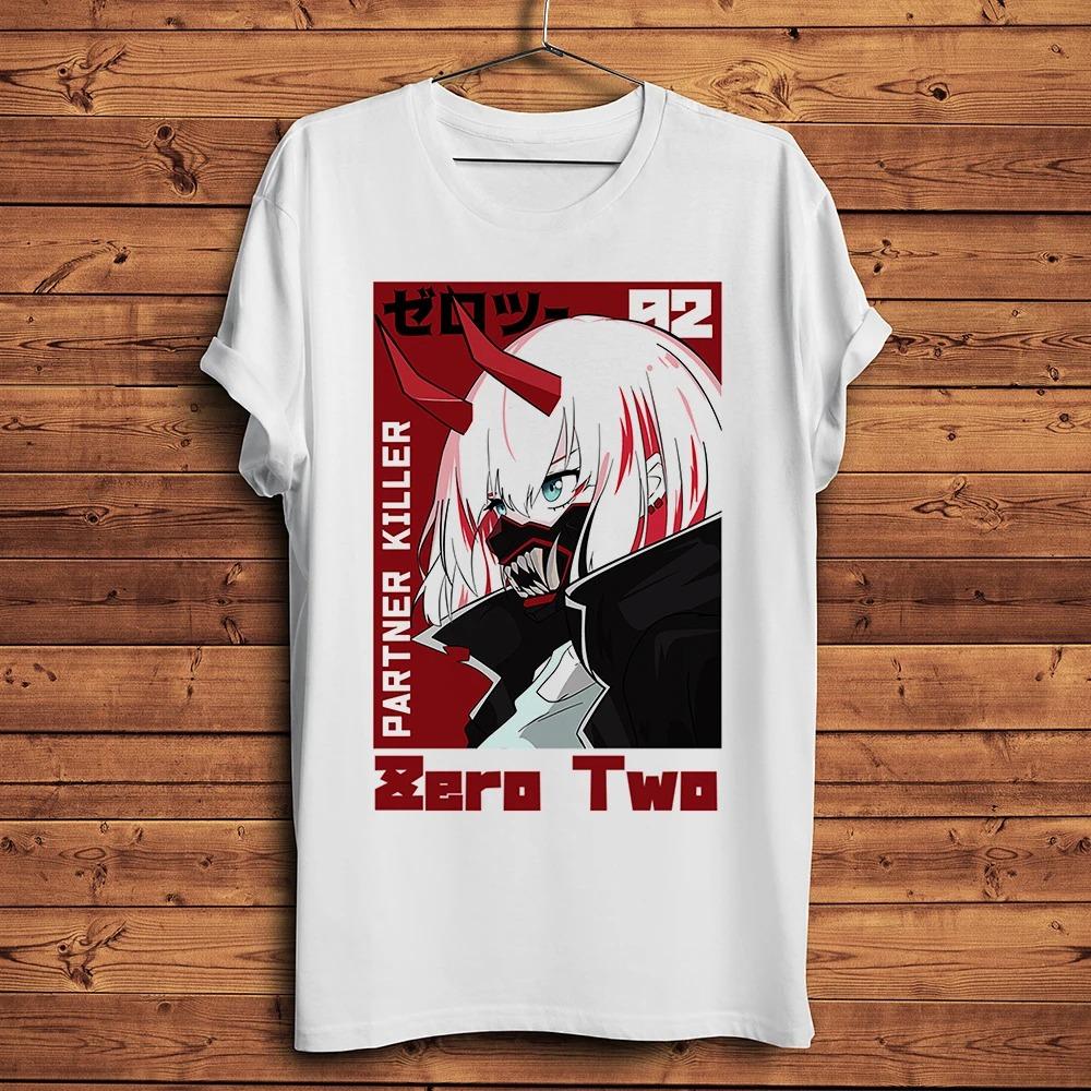 DARLING In FRANXX,Kawaii Waifu, ZERO TWO 02, Funny Anime Tshirt ,Men White Casual T-Shirt ,Unisex Otaku Streetwear Tee