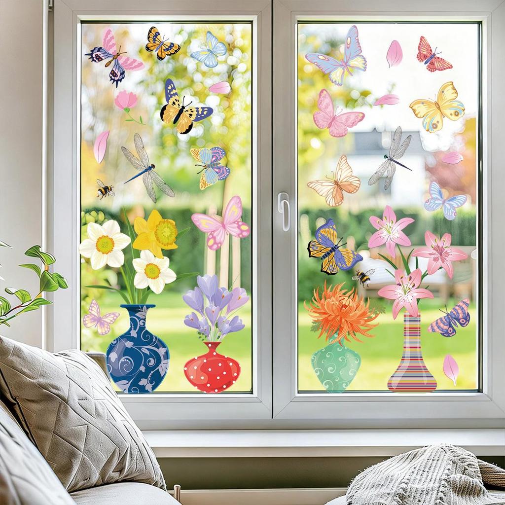 2026 New Spring Butterfly and Flower Electrostatic Window Stickers: Decorative Wall and Door Decals