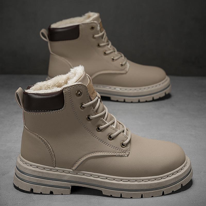 Winter Men's Cotton Shoes Waterproof Martin Boots High Top with Thick Fleece Warm Snow Boots