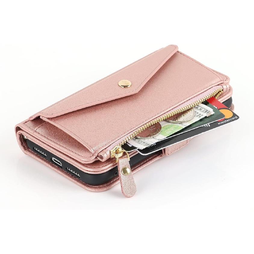 for iPhone 12 pro Wallet case,for iPhone 12 Phone case with Zipper Card Holders for Women Slots Crossbody Flip Folio Book Cover with Credit Card