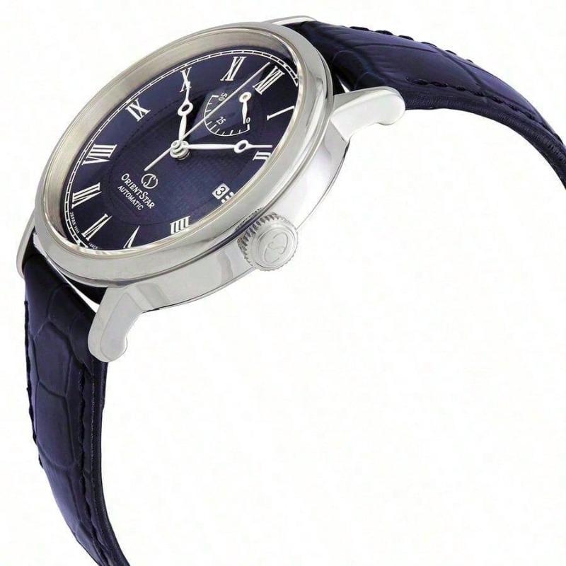 Luxury Automatic Mechanical Watch Men, Featuring Blue Dial, Silver Case, Power Reserve Indicator, Date Display, Business Meetings RE-AU0003L00B.