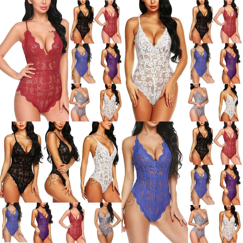 Women Lace Stretch Bodysuit Lingerie Sleeveless V Neck Top Jumpsuit S3xl Vest