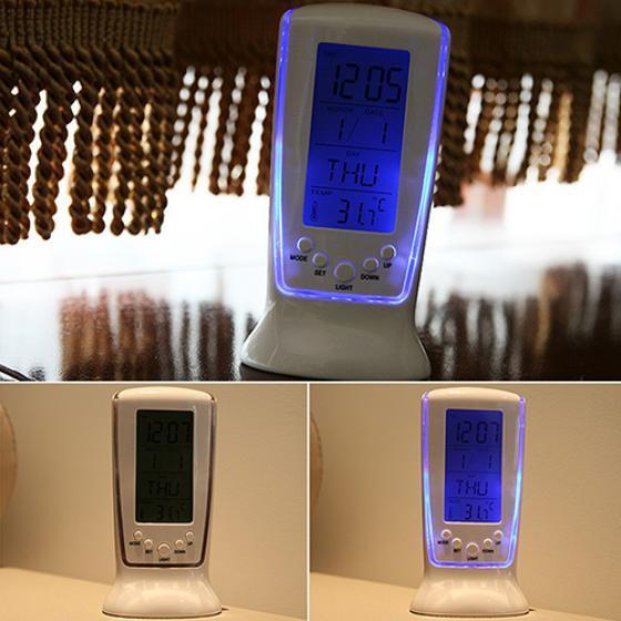 LED Digital Alarm Clock with Blue Backlight Electronic Calendar Thermometer Gift