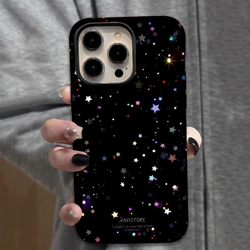 Sublimation Coated Glossy Phone Case Hard Plastic +TPU Soft TPU Shell Shiny Stars Black Patterned Full Protective Back Cover for iPhone Samsung