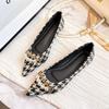Fashion Office Pearl Chain Gingham Flat Pointed Toe Women's Shoes Ladies Footwear Flats Non Slip Korean Style Y2k Lastest On Spring Sale