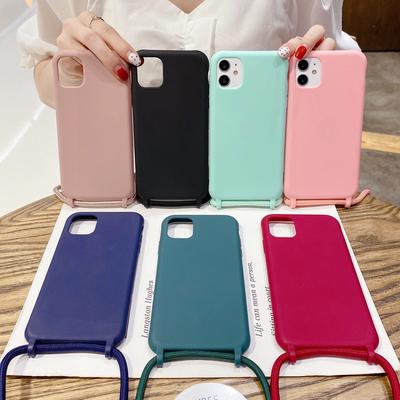 Einfarbige Handyhülle mit Umhängeseil für iPhone 16 15 Pro MAX 14 13 12 11 Samsung S25 S24 A36 A16 A55 5G Weiche Silikon-Lanyards Crossbody-Rückseite